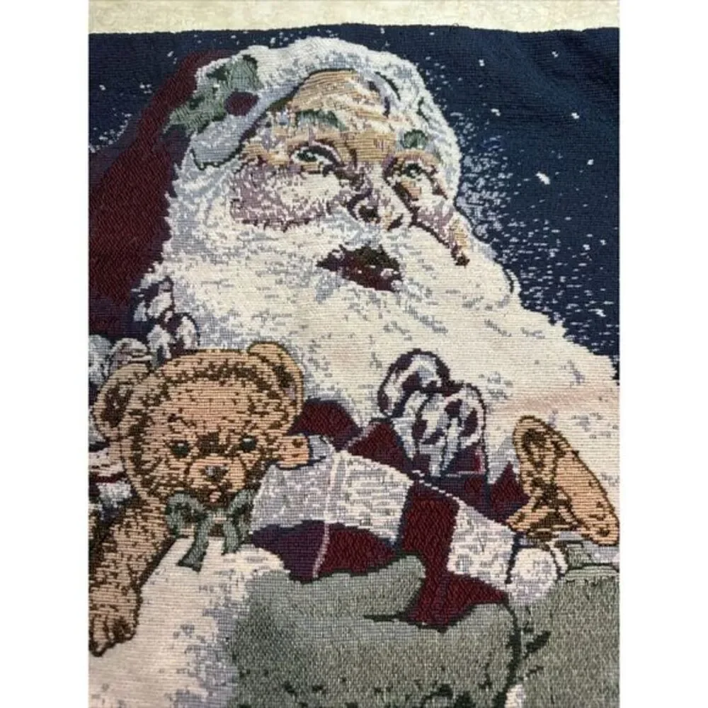 Vintage Christmas Tapestry 15x15 Pillow Cover‎ Sham Santa Teddy Bear Presents